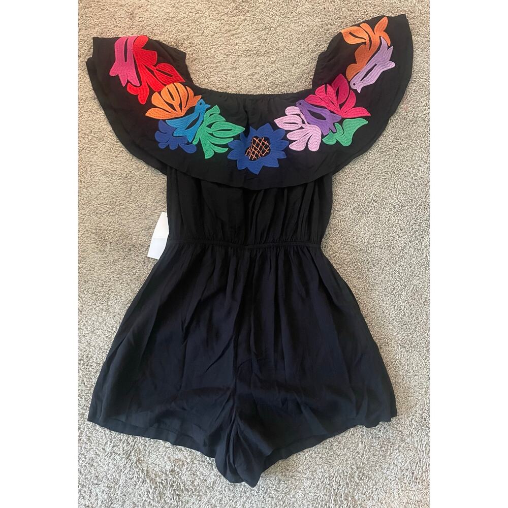 NWT J. Marie Off The Shoulders Black Embroidered Romper Sz. L - Picture 11 of 12